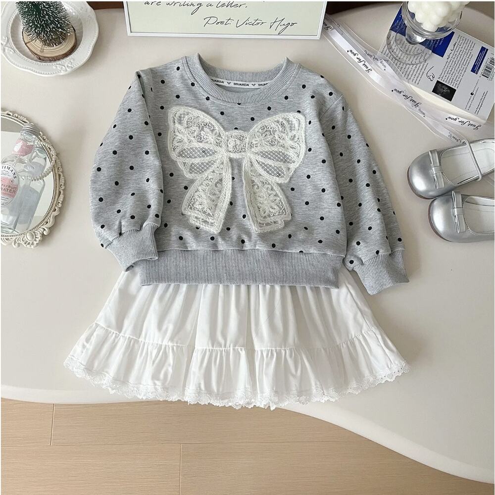 Baby Girls Sz 90 US Size 18-24 Months 2-Piece Gray White Sweater Skort Outfit